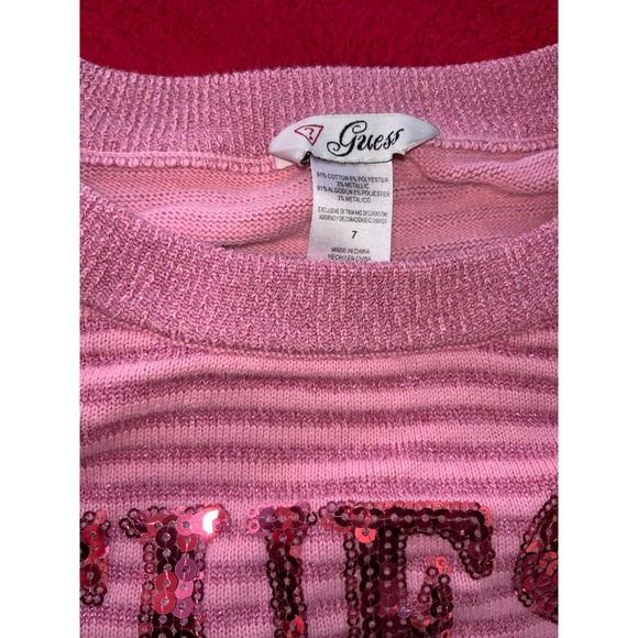 Guess Kids Pink Striped Sequin Logo Sweater Size 7 &‎ Two Long Sleeve Tops - Picture 3 of 12